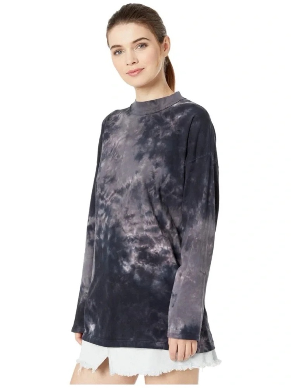 We the Free / Free People Tie-Dye Long Sleeve Mock Neck Top - blue purple Gray
